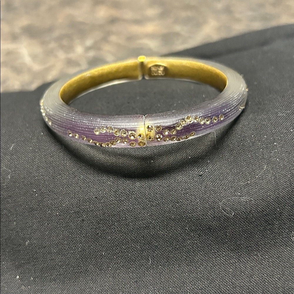 Alexis Bittar - Purple Colored Hinge Lucite Bangle Bracelet with Crystals. - Picture 5 of 6